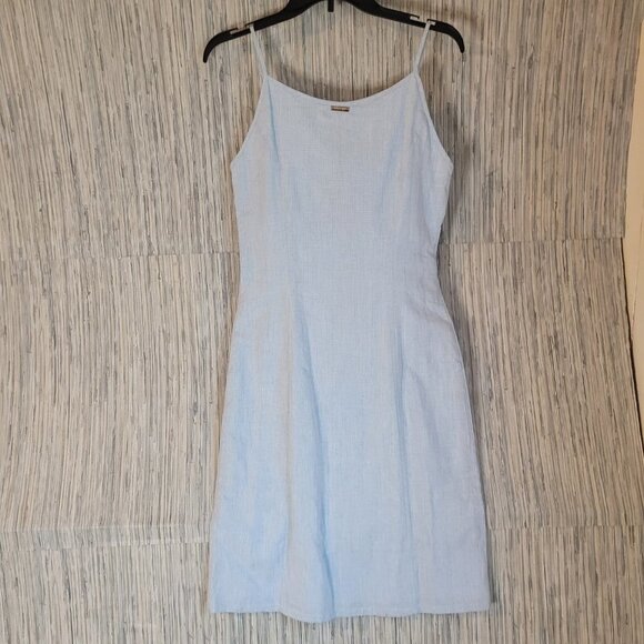 NWT Womens Midi Dress Strappy Button Up Round Neck Chambray Blue Size Small - Picture 7 of 10